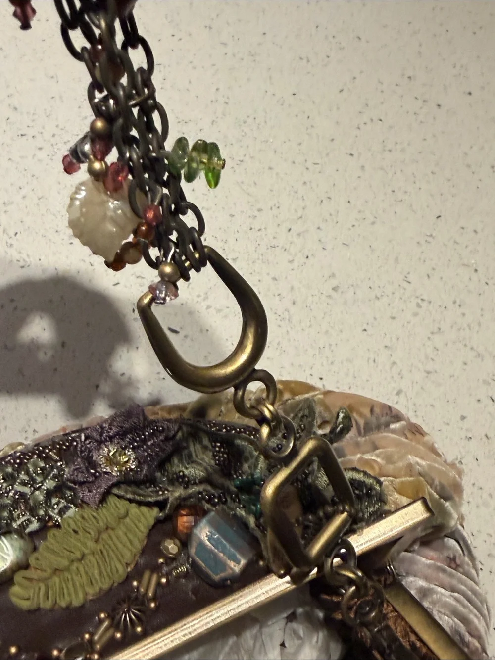 Mary Frances Olive Multi Ruffled Beaded Velvet Clutch